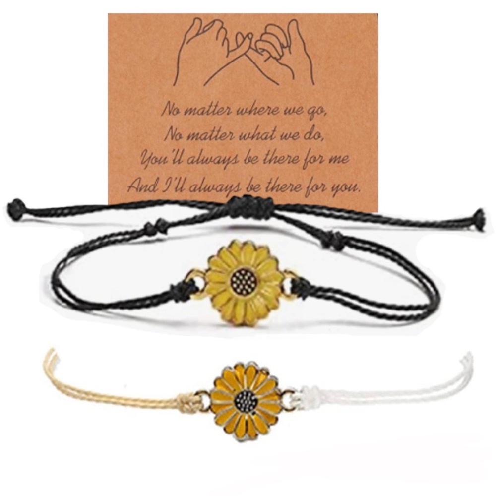 Set of 2 Sunflower String Friendship Style Bracelets
